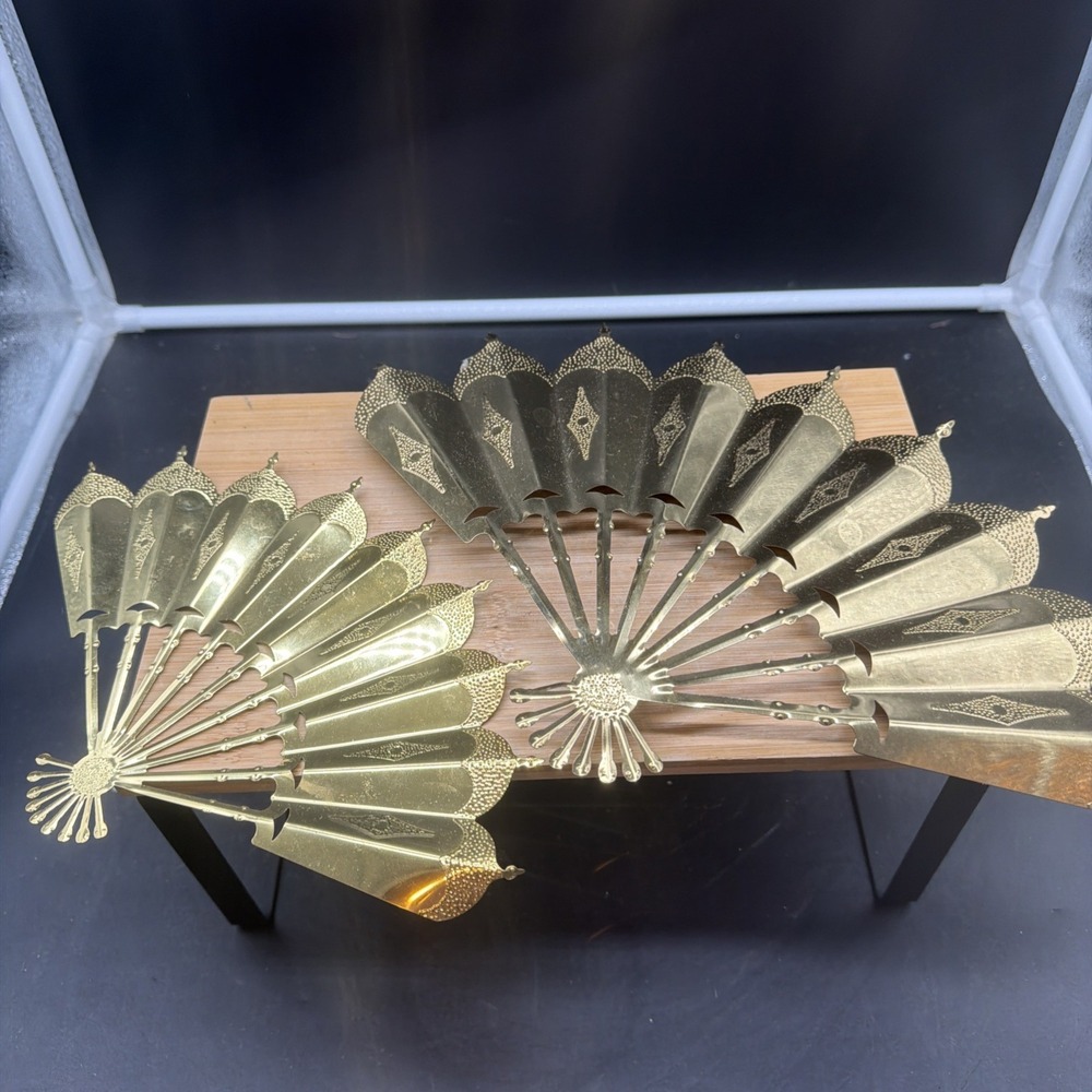 Vintage Home Interiors Two Brass Decorative Wall Fans Mid Century Modern MCM